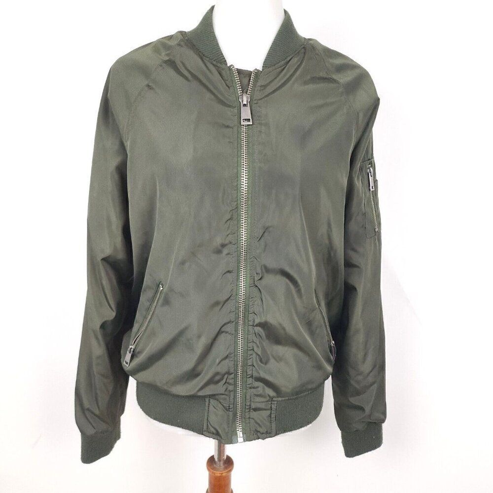 Ashley By 26 International Army Green Bomber Jacket Fleece Lined Womens L